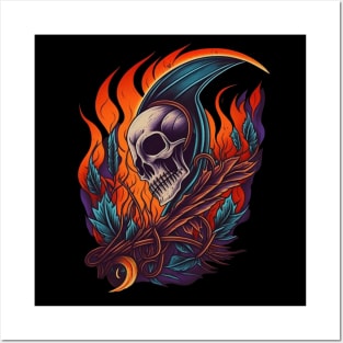 Skull in Fire Posters and Art